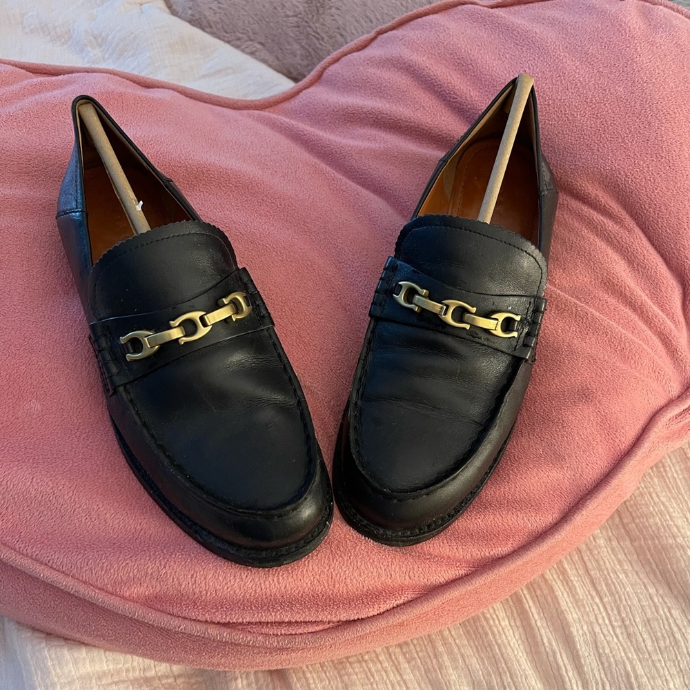 Coach Black Leather Gold Horsebit Loafers